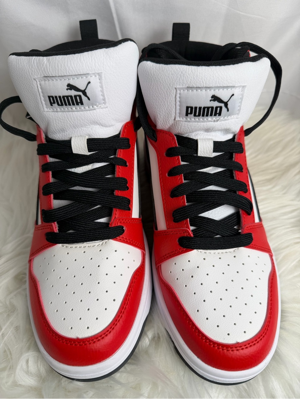 Puma boys 5Y High-Top Sneakers - White, Red, Black